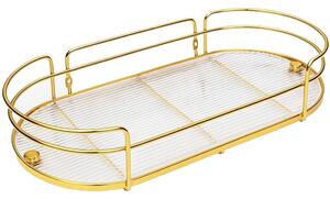 Raft metalic Pufo Luxury pentru baie si bucatarie- Suport organizator pentru blat sau perete, 30.5 x 14.5 cm,auriu