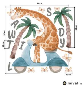 Autocolante de perete - Girafa pe moped