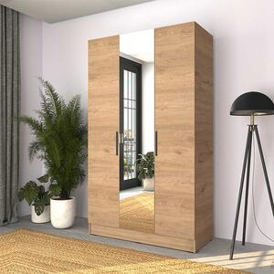 Dulap Haine Adore Trendline cu 3 usi si oglinda, Alb - Stejar, 120x207x53 cm