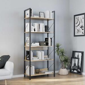 Biblioteca Adore Profile cu 5 rafturi, Alb - Maro - Stejar, 73x172x35 cm