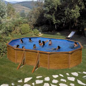 Set piscina prefabricata Gre ovala cu pereti metalici imitatie de lemn 500 300 h 120cm