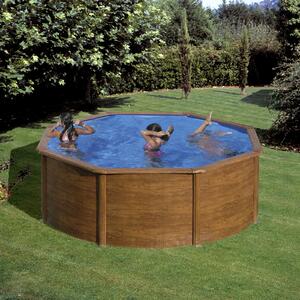 Set piscina prefabricata Gre rotunda cu pereti metalici imitatie de lemn 350 h 120cm