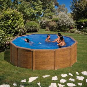 Set piscina prefabricata Gre rotunda cu pereti metalici imitatie de lemn ф460 х h 120cm