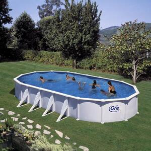 Set piscina prefabricata ATLANTIS ovala cu pereti metalici albi 800 x 470 h 132cm