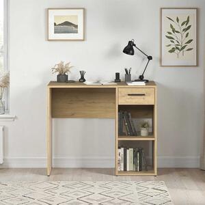 Birou Modern Adore Concept cu Sertar și 2 Rafturi, Alb - Maro - Stejar - Antracit, 90x52x75 cm
