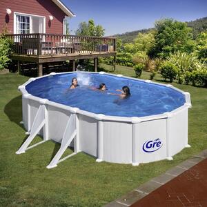 Set piscina prefabricata ATLANTIS ovala cu pereti metalici albi 500 x 300 h 132cm