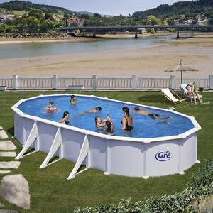 Set piscina prefabricata ATLANTIS ovala cu pereti metalici albi 730 x 375 h 132cm
