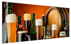 Tablou cu butoi și pahare cu bere (120x50 cm)