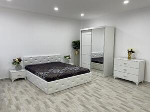 Dormitor Praga, alb,160×200 cm, Dulap 150 cm, Pat 160 x 200 cm, 2 noptiere, comoda