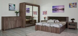 Dormitor Ebon trufle, pat 160x200, dulap usi culisante, comoda, 2 noptiere