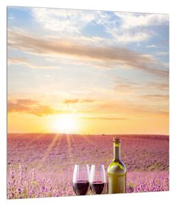 Tablou cu câmp de lavandă și vin (30x30 cm)