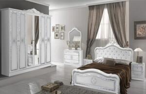 Dormitor Luisa, Alb, Pat 160x200 cm, Dulap cu 6 usi, Comoda, 2 Noptiere, somiera + saltea cadou