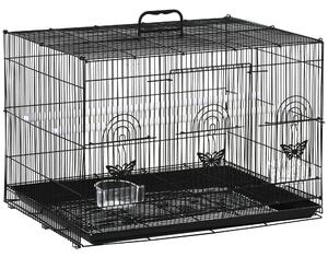 PawHut Colivie pentru Păsări cu 2 Stinghii, 3 Intrări, Tavă și 2 Recipiente pentru Hrană, 60x41x41 cm, Negru | Aosom Romania