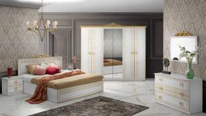 Dormitor Olimp Bianco, Dulap 261 cm, Pat 160 x 200, 2 noptiere, comoda