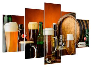 Tablou cu butoi și pahare cu bere (150x105 cm)