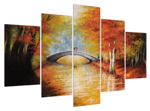 Tablou de toamnă cu pod peste râu (150x105 cm)