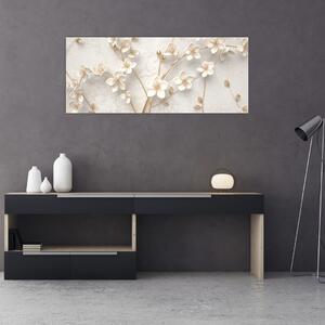 Tablou - floare aurie - abstractă (120x50 cm)