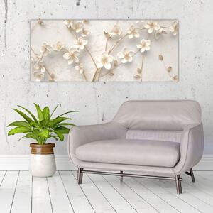 Tablou - floare aurie - abstractă (120x50 cm)