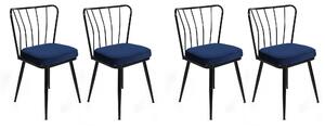 Set 4 scaune haaus Yıldız, Albastru inchis/Negru, textil, picioare metalice