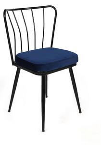 Set 4 scaune haaus Yıldız, Albastru inchis/Negru, textil, picioare metalice