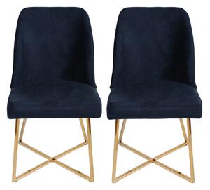 Set 2 scaune haaus Madrid, Auriu/Albastru inchis, textil, picioare metalice