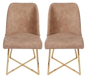 Set 2 scaune haaus Madrid, Auriu/Maro, textil, picioare metalice