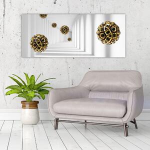 Tablou abstract cu mingi de fotbal (120x50 cm)