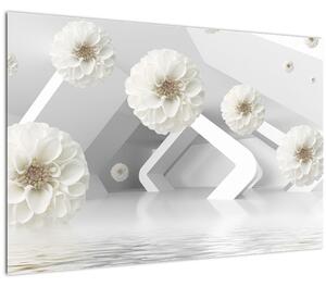 Tablou abstract cu flori albe (90x60 cm)