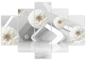 Tablou abstract cu flori albe (150x105 cm)