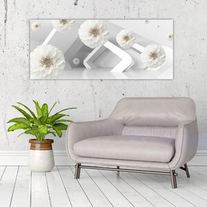 Tablou abstract cu flori albe (120x50 cm)
