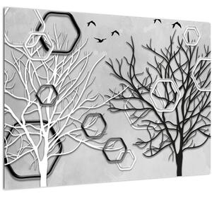 Tablou pe sticlă abstract cu pomi (70x50 cm)