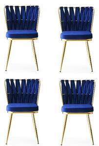 Set 4 scaune tapitate cu stofa si picioare metalice, Kusa 142 Velvet Bleumarin / Auriu, l43xA43xH82 cm