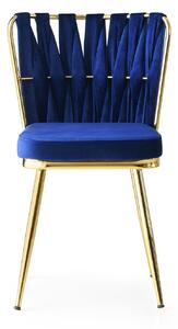 Set 4 scaune tapitate cu stofa si picioare metalice, Kusa 142 Velvet Bleumarin / Auriu, l43xA43xH82 cm