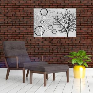 Tablou abstract cu pomi (90x60 cm)
