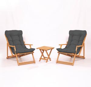 Set mobilier gradina Relax haaus V2, 3 piese, Gri/Natural, 100% lemn de fag