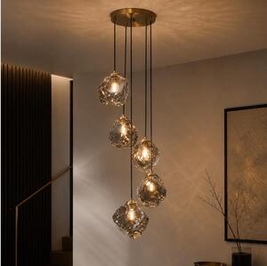 Candelabru cu cablu CRISTAL 5xE14/15W/230V alamă/negru fumuriu
