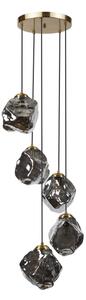 Candelabru cu cablu CRISTAL 5xE14/15W/230V alamă/negru fumuriu