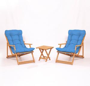 Set mobilier gradina haaus My007, 3 piese, Albastru/Natural, 100% lemn de fag