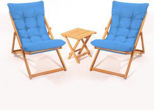 Set mobilier gradina haaus My005, 3 piese, Albastru/Natural, 100% lemn de fag