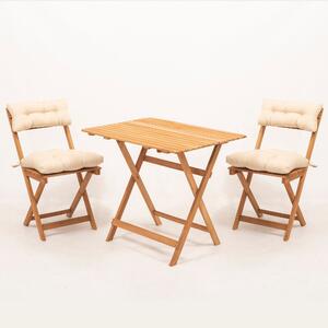 Set mobilier gradina Rivi haaus V2, 3 piese, perna inclusa, Natural/Crem, 100% lemn de fag