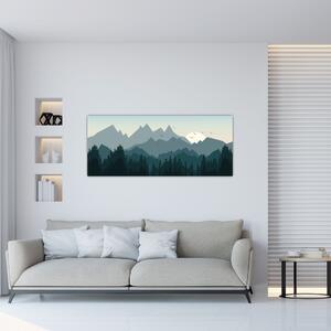 Tablou - Munții cu privirea graficeanului (120x50 cm)