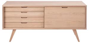 Comoda din lemn si furnir, cu 4 sertare si 1 usa, A-Line Stejar Deschis, l160xA45xH72 cm