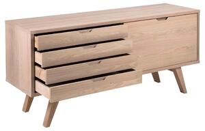 Comoda din lemn si furnir, cu 4 sertare si 1 usa, A-Line Stejar Deschis, l160xA45xH72 cm