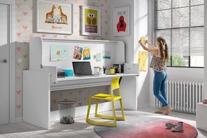 Pat din pal transformabil cu birou incorporat, pentru copii Denver Alb, 200 x 90 cm