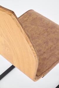 Scaun din pal tapitat cu piele ecologica si picioare metalice Kai-265 Maro / Stejar Honey / Negru, l43xA58xH94 cm