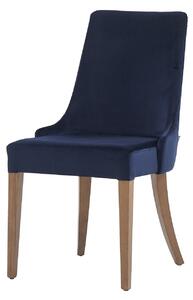 Set masa din pal + 4 scaune tapitate cu stofa, cu picioare din lemn Gold Nuc / Bleumarin, L200xl100xH75 cm
