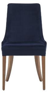 Set masa din pal + 4 scaune tapitate cu stofa, cu picioare din lemn Gold Nuc / Bleumarin, L200xl100xH75 cm