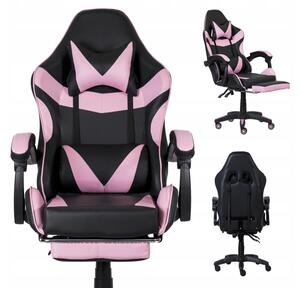 Scaun ergonomic pentru jocuri CLASSIC cu suport pentru picioare roz