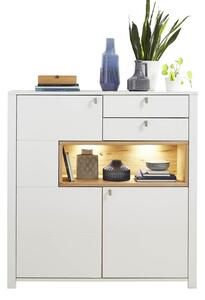 Cabinet din pal si MDF cu 2 sertare si 2 usi, Selina Alb / Natur, l132xA41xH138 cm
