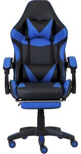 Scaun ergonomic pentru jocuri CLASSIC cu suport pentru picioare albastru